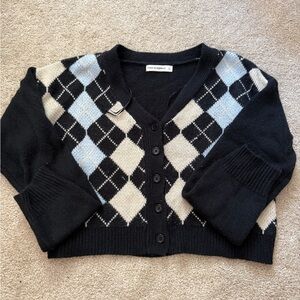 Moon & Madison Black and Cream Argyle Cardigan